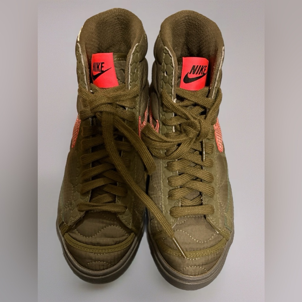 Nike Olive Green Women’s High-Top Sneakers with Coral Accents